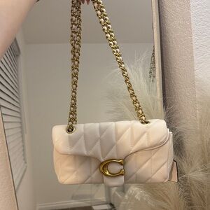 Coach Quilted Shoulder Bag in Chalk with Gold Hardware